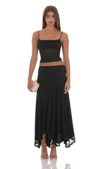 Asymmetrical Lace Maxi Skirt in Black