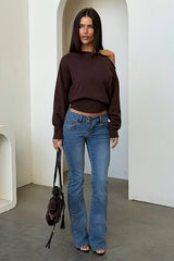 Tovah Off Shoulder Long Sleeve Knit - Brown