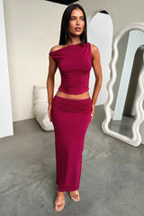 Vamika Off Shoulder Ruched Top- Burgundy