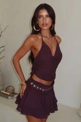 Camila Open Back Halter Top - Brown