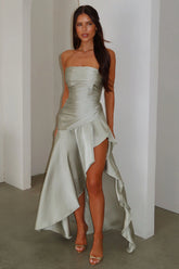 Carly Strapless Satin Maxi Dress - Sage