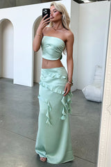 Raima Strapless Satin Top - Green