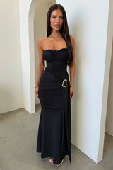 Monique Strapless Wrap Maxi Dress - Black