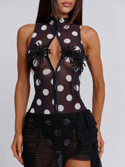 MAELIS MAXI DRESS BLACK POLKA DOT