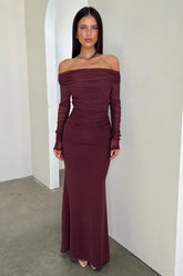 Rowan Long Sleeve Mesh Maxi Dress - Brown