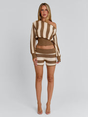 SUNDAZE TOP BROWN BEIGE STRIPE