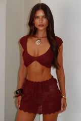 Perla Crochet Crop - Burgundy