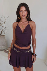 Camila Open Back Halter Top - Brown