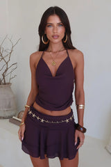 Camila Open Back Halter Top - Brown