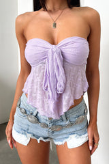 Alfonzo Strapless Tie Front Crop - Lilac