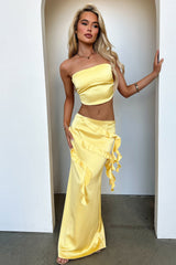 Raima Satin Ruffle Maxi Skirt - Yellow
