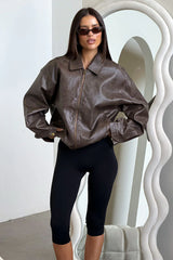 Vesper Faux Leather Jacket - Brown