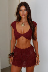 Perla Crochet Mini Skirt - Burgundy