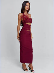 LUNABELLE MIDI DRESS BURGUNDY