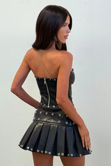 Hawk Pleated Faux Leather Mini Skirt - Black