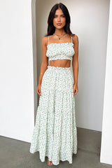Selina Tiered Maxi Skirt - Green Floral