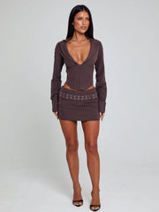 KESSIA TOP BROWN PINSTRIPE